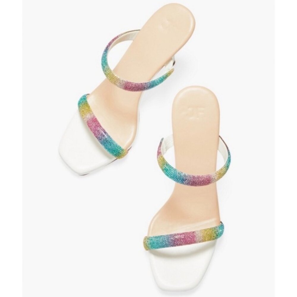 NIB Just Fab White Rainbow Rhinestone Heeled Sandals | Barbiecore Soft Girl Glam - Picture 7 of 8